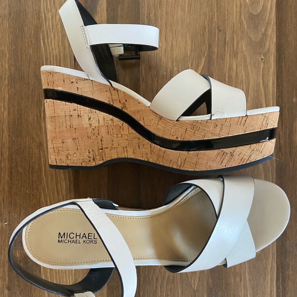 Michael Kors white leather wedges